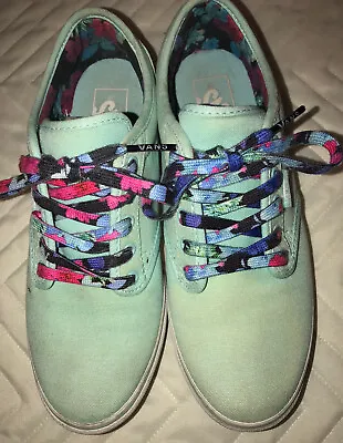 Women's Vans Atwood Low Turquoise Canvas Sneakers. Floral Laces. Sz. 6.5 • $20