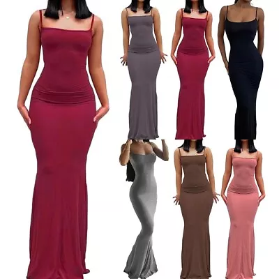 Y2K Elegant Sexy Gray Cotton Polyester Blend Sleeveless Backless Maxi Dress • £21.52