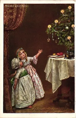 Christmas Girls Watching The Christmas Tree Signo: Grosmann Vintage Postcard • $9.99