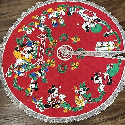 VTG Disney Christmas Tree Skirt Craft Kit Completed Fabric Quilted Lace Trim 33  • $49.89