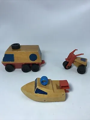 1973 Mattel Wooden Toy Lot Made In Korea Boat Tricycle And Self Propelled Van • $5.72