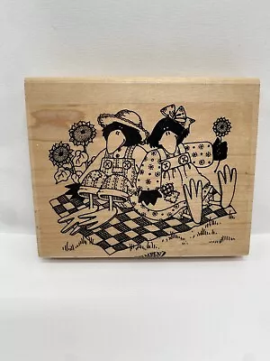 Crow Picnic - Wood Rubber Stamp Primitive Sunflowers Country Fall Stampin Up • $5.10