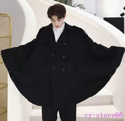 Men Loose Trench Outwear Double Breasted Cloak Cape Poncho Coat Jacket • $56.33