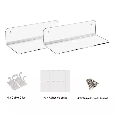 2/4Pcs Clear Acrylic Floating Wall Shelves Adhesive Display Storage Speak Shelf • £10.79