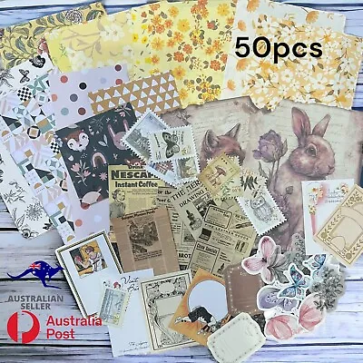 50pcs Junk Journal Scrapbooking Paper Stickers Stamps Off Cuts Vintage Craft BN • $5.40