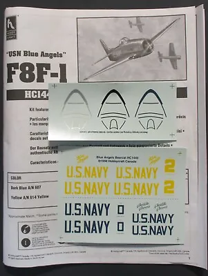Hobby Craft 1/48th Scale F8F-1 - Decals From Kit No. HC1440 • $12.99