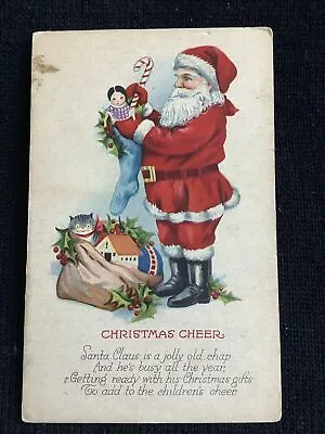 Vintage Santa Claus Christmas Postcard CAT KITTEN In Sack - So Cute! • $9.90