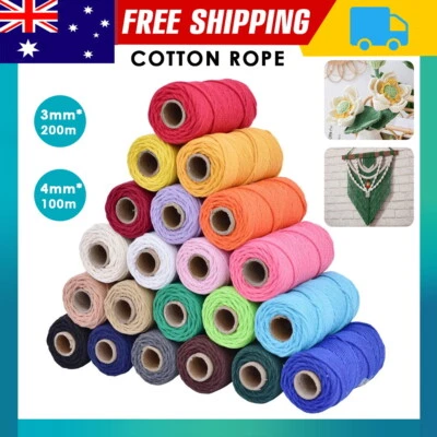 $7.99 • Buy 3mm/4mm Natural Cotton Twisted Cord Craft Macrame Artisan Rope Weaving Wire AU  