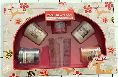 Yankee Candle Christmas 5 X Votive 49g & Glass Holder Gingerbread & Winter Woods • £15