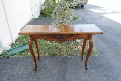 French Country Carved Oak Parquet Top Library Console Long Table 2065 • $675.75