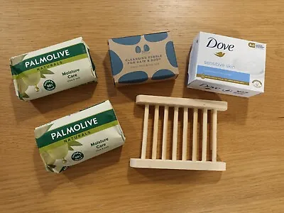 Various Soaps Palmolive Peble Dove Inc Natural Wood Soap Dish • £4