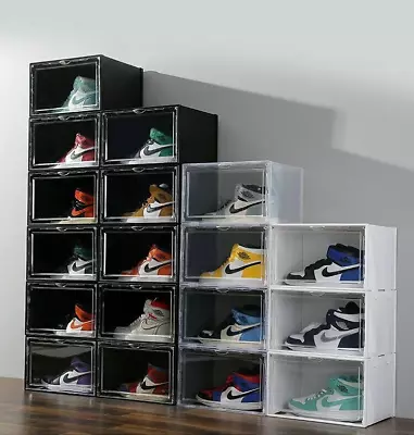 12x Clear Side Shoe Box Stackable Magnetic Sneaker Rack Closet Organizer Display • £49.99