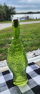 Vintage Decanter Fish Shaped Glass 13  Green Italian Wine Bottle • $19.99