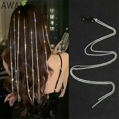 £3.26 • Buy UK Flashing Diamond Chain Hairpin Braided Hair Headdress Clip Tassel Rhinestone