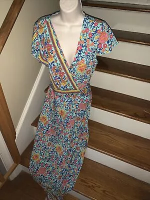 Floral Super Cute Wrap Maxi Dress Flutter Sleeves J CREW Sample Sz M 💗177 • $55