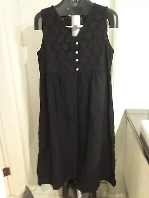 VALENTINA NALDI Midi Linen Dress L Black Cotton Broderie Made In Italy • $55