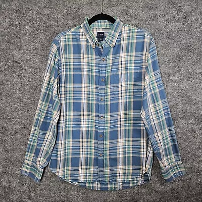 J Crew Plaid Flannel Shirt Mens Large Blue Button Up Long Slv Lightweight Cotton • $22.49