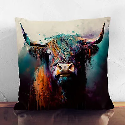 Plump Cushion Highland Cow Abstract Expressionism No.1 Scatter Throw Pillow • £19.95