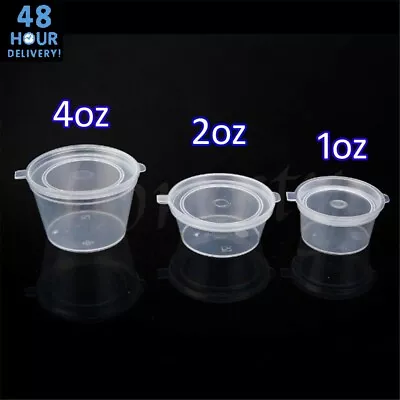 Clear Hinged Lid Plastic Single Use Sauce Containers Cups Pot Tub Deli Takeaway • £5.48