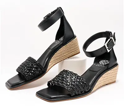Vince Camuto Adjustable Espadrille Wedge Sandals Bretandi Women's Size 9.5 Black • $39