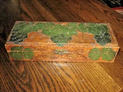 Vintage Wooden Tie Or Glove BOX With Floral Pattern PYROGRAPHY  12 X 4.5 X 2.5 • $19.99