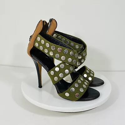 Giuseppe Zanotti Design Strappy Leather Pump Heels Green Studded 8 Made Italy • $59.97