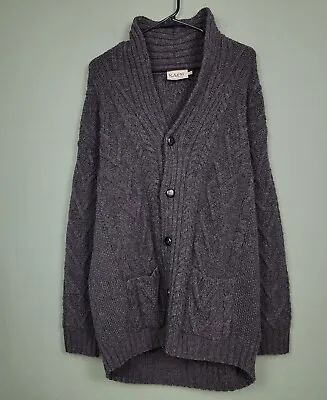 Men's 2XL SAOL Ireland Gray Merino Wool Cable Knit Fisherman Cardigan Sweater • $59.98