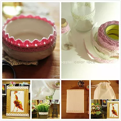$2.68 • Buy DIY Self Adhesive Lace Trim Ribbon Cotton Fabric Washi Tape Decor Craft 8 Color