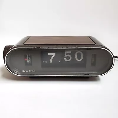 Vintage Ken-Tech Flip Clock Alarm Model T-440 Woodgrain Retro POWERS ON • $30