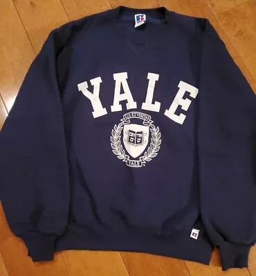 VTG Russell Athletic Yale University  Navy Crew Neck Made In USA Size M • $49.97