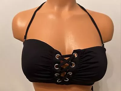 NWT Mossimo Bikini Top Cleavage Detail Molded Cup Black Halter Strap Size Medium • $6.99