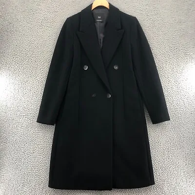 MNG Pea Coat Womens Extra Small Black Double Breasted Wool Blend Pocket Overcoat • $49.99