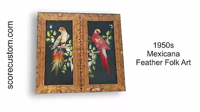 Mexicana Feather Folk Wall Art Hand Carved Frame Hand Painted Branches • $40