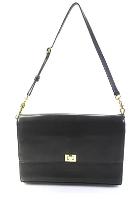 J Crew Leather Detachable Shoulder Strap Turn Lock Briefcase Handbag Black • $42.69