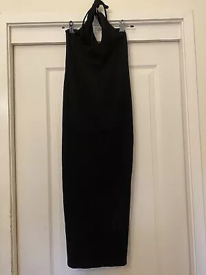 ZARA Black Midi Pencil Jersey Dress Key Hole Tie Up Women’s Size Large • $15