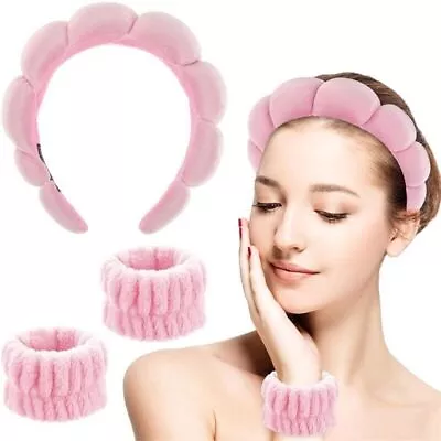 Womens Spa Headband Wristbands Set Skincare Hairband Make Up Hair Band Sponge • £5.73