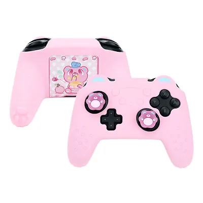 GeekShare Switch Pro Controller Case Cover + Thumb Grip Caps Silicone Pink Bear • $21.99