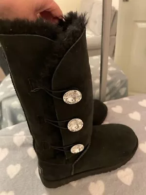 UGG Tall Bailey Button Triplet Bling Black Size 7.5 Uk Xmas Winter Gift Ex Con • £75