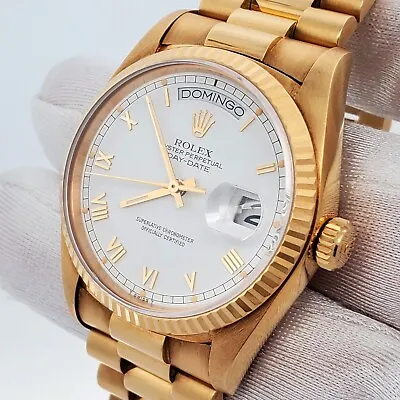 Rolex President Day-Date White Roman Spanish Day Yellow Gold Watch 18038 • $18650
