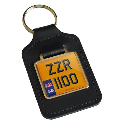 Fits Kawasaki ZZR1100 Key - ZZR 1100 Reg GB Number Plate Leather Keyring Key Fob • £6.69