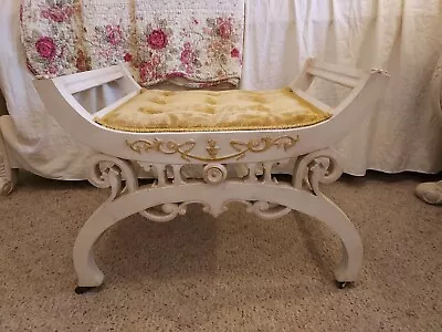 Vintage French Country Art Nouveau Vanity Chair Bench Stool Shabby & Chic • $299