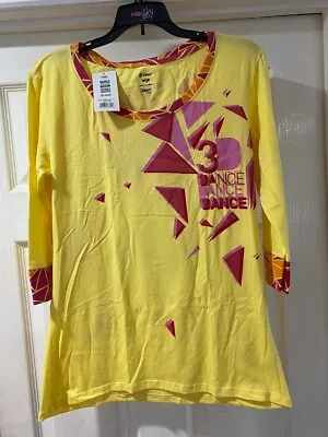 Womens Zumba Yellow T Shirt Top Shirt Top Fitness Gym Dance 3/4 Sleeve XS S M XL • £4.99