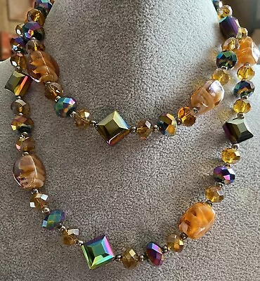 Vintage Joan Rivers 30” AB Faceted Crystal Glass Beads Art Glass Necklace W/Bag • $45