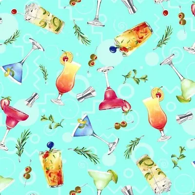 $6.25 • Buy 5 O'clock Somewhere Alcohol Fabric 100% Quilters Cotton Martini Margarita Drinks