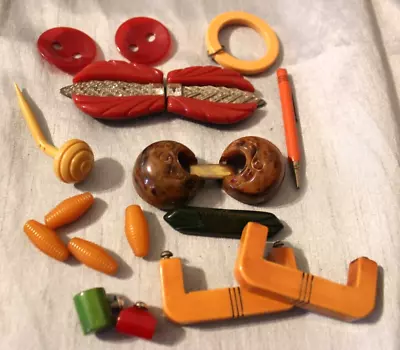 Vintage Lot Bakelite Handles Buttons Knobs Pencil Buckles Brooch • $40