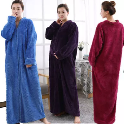 $53.89 • Buy Womens Ladies Fleece Bath Robe Dressing Gown Soft Long Cover Coat Warm Homewear
