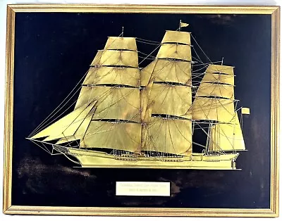 Rare Vintage Metal California Clipper Ship Flying Cloud Velvet Framed 30x23.5” • $67.05
