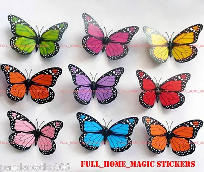 3D BUTTERFLY Wall Art Decal Vivid Artificial Magnet Sticker Home Shop Decor Set • £4.99