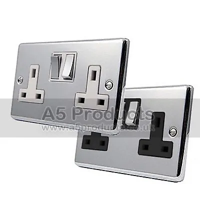 13 Amp Double Wall Socket 2 Gang In Polished Chrome Classic Style • £9.59