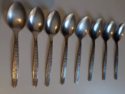 Set Of 8 Vintage Stainless Steel Teaspoons Embossed Floral Rose Japan 14cm • $20